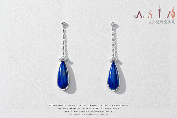 Simple Elegance 10.15/2 cts Lapis in 18k White Gold and Diamonds Earrings