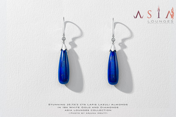 25.73 cts Timeless Lapis Lazuli in 18k White Gold and Diamonds Earrings