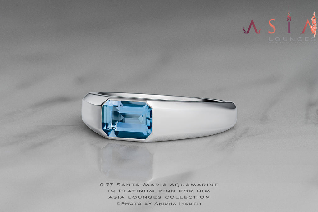 0.77 cts Untreated Aquamarine in Platinum Ring for Him